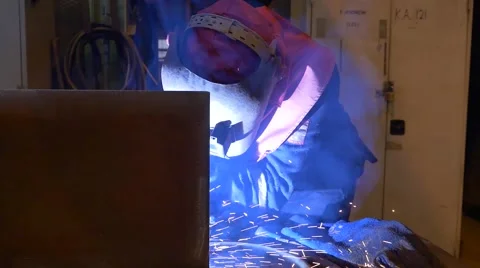 Welding Ship Deck Section Stock Footage 65210790