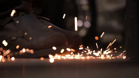 Welding Shoe Sparks Stock Footage 121331634