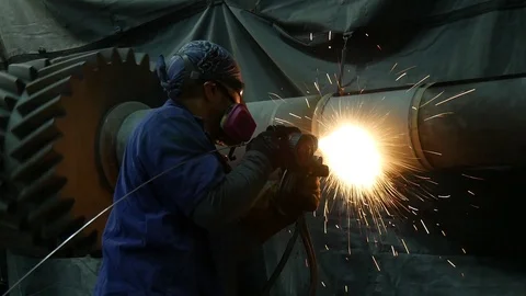 Welding with sparks  Stock Footage 104734645