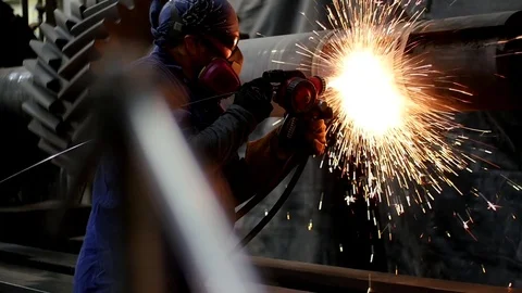 Welding with sparks  Stock Footage 104734646