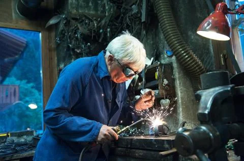 Welding with sparks Stock Photos