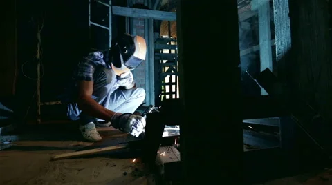 Welding with sparks on slider Stock Footage 53127242