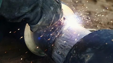 Welding steel pipe on a modern construction site Stock-Footage 88996147