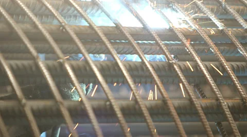 Welding Steel Rods with Spark Stock Footage 34338737