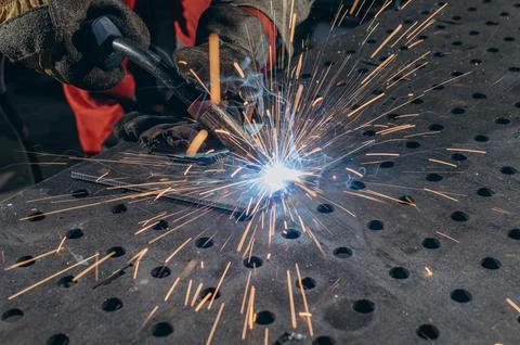 Welding of steels with Mig welding. Stock Photos