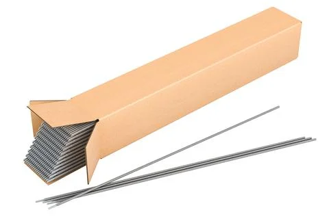 Welding sticks, pegs inside box. Stick electrode, welding rods. 3D rendering Stock Illustration