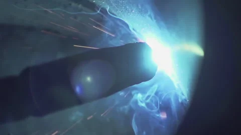 Welding Tool Creates Bright Beautiful Light During Process Of Metal Fabrication Stock Footage 265913433