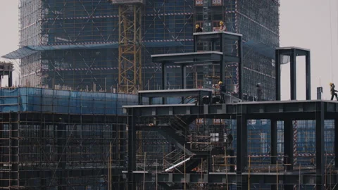 Welding at Top of High Rise Building Scene Stock Footage 224337148