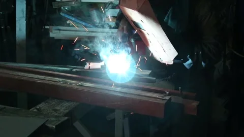 Welding Torch with Bright Sparks Stockbeeldmateriaal 340106808