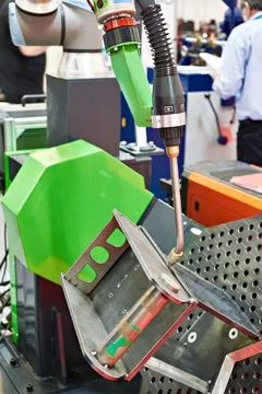 Welding torch of robotic manipulator Stock Photos