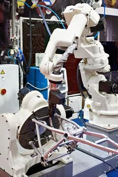 Welding torch of robotic manipulator Stock Photos