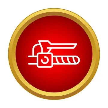 Welding torch tool icon on red circle with gold border Stock Illustration