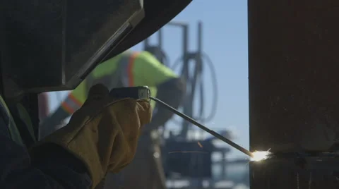 Welding torch worker - close up Stock Footage 65053140
