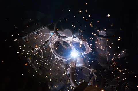 Welding work on a car engine Stock Photos