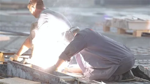 Welding work at a construction site. Welding at a construction site. Industrial 스톡 동영상 320939076