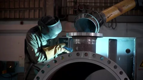 Welding work on large diameter pipes Stock Footage 170699213