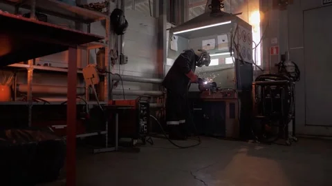 Welding work in a large specialized room in the factory. Stock Footage 212385030