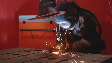 Welding Work at Metal Factory Stock Footage 101348629
