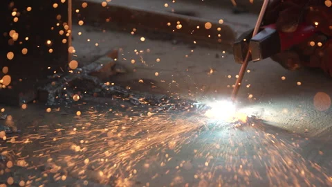Welding work. A worker is engaged in welding at a factory Stock Footage 285960159