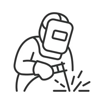 Welding worker icon in line design. Welder, welding, worker, industry Stock Illustration