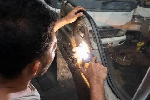 Welding worker at indutry Stock Photos