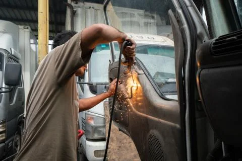 Welding worker at work Stock Photos