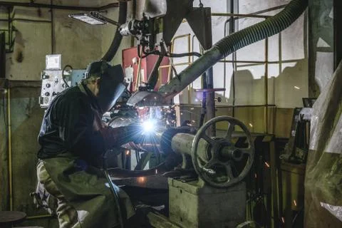 Welding worker at work Stock Photos