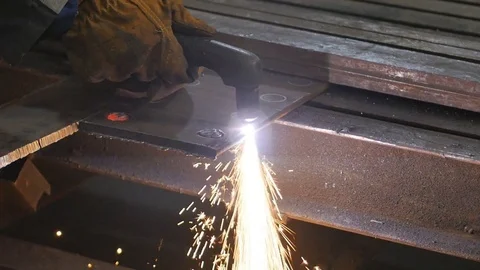 Welding works on a black background and a lot of sparks flying around, in blur Video stock 84829855