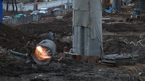 Welding works on construction site Stock Footage 219884916