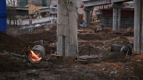 Welding works on construction site Stock Footage 219885015