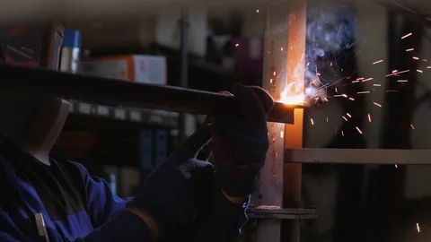 Welding works indoors Stock Footage 85029367