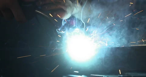 Welding Workshop Sparks SlowMotion Stock Footage