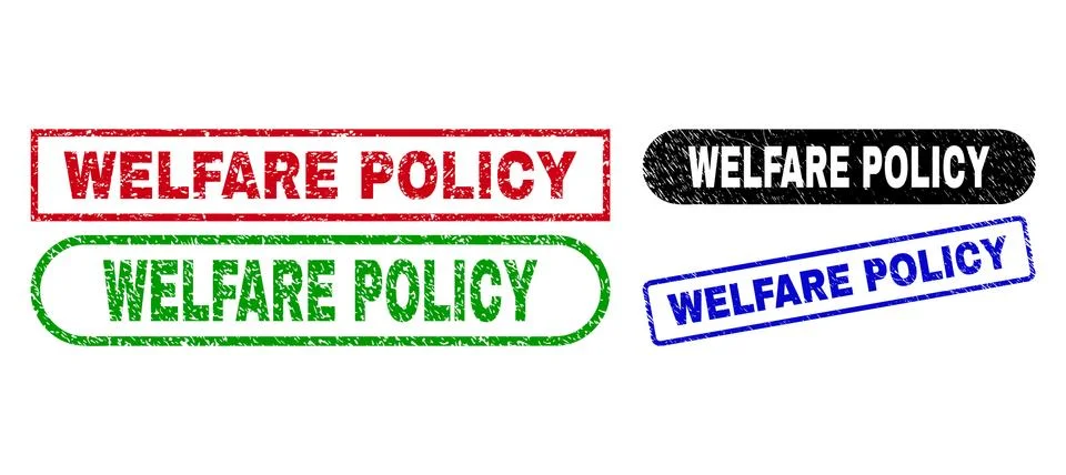 WELFARE POLICY Rectangle Stamps Using Rubber Texture Stock Illustration