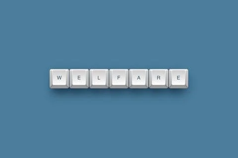 Welfare text on a 3d keyboard button with shadow concept series Illustration