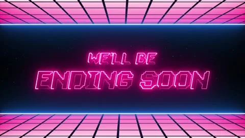 We'll be ending soon neon text with retro 80s grid background streaming overlays Stock Footage 345260038