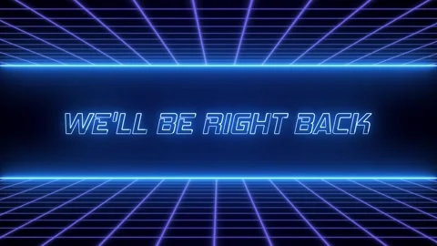 We'll Be Right Back Neon glow with grid seamless loop Video stock 290166063