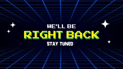 Well Be Right Back Pixel Art with Neon Grid Background For Break Live Stream Stock Footage 319059536