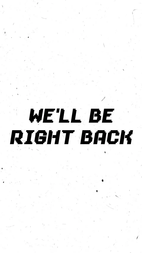 We'll be right back retro pixel glitch text animation on vertical background Stock Footage 343210814