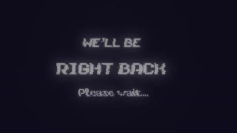 We'll be right back text animation in retro pixelated style with glitch effect Vídeos de archivo 336677521