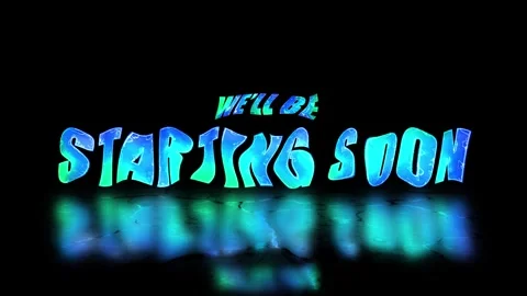 We'll Be Starting Soon distorted text in blue green glow on reflective floor Stock Footage 340137912