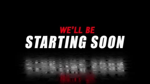 We'll be starting soon text with glitch effect and reflection on dark background Stock Footage 337471765