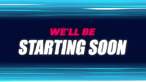 We'll be starting soon text animation loop with blue speedy lines, live stream Stock Footage 345807806