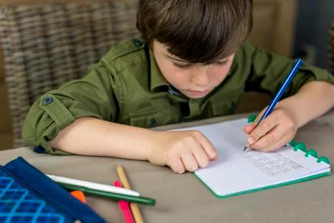 Well behaved boy making homework Stock Photos