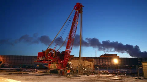 Well boring machine at night Stock Footage 36298261