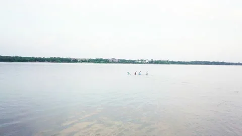 Well-coordinated team kayaking on lake Stock Footage 137293031