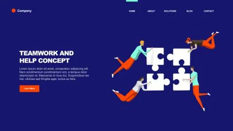 Well-coordinated Teamwork Concept. Characters Connecting Puzzle Pieces. Vector Stock Illustration