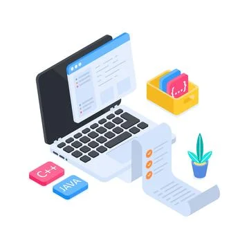 Well crafted isometric illustration of student workspace for online learning. Stock Illustration
