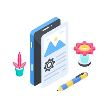 Well designed isometric illustration of geometry tools for digital mathematics Stock Illustration
