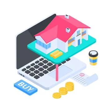 Well designed isometric illustration of output terminal and data console Stock Illustration