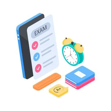 Well designed isometric illustration showing online exam icon for distance Stock Illustration